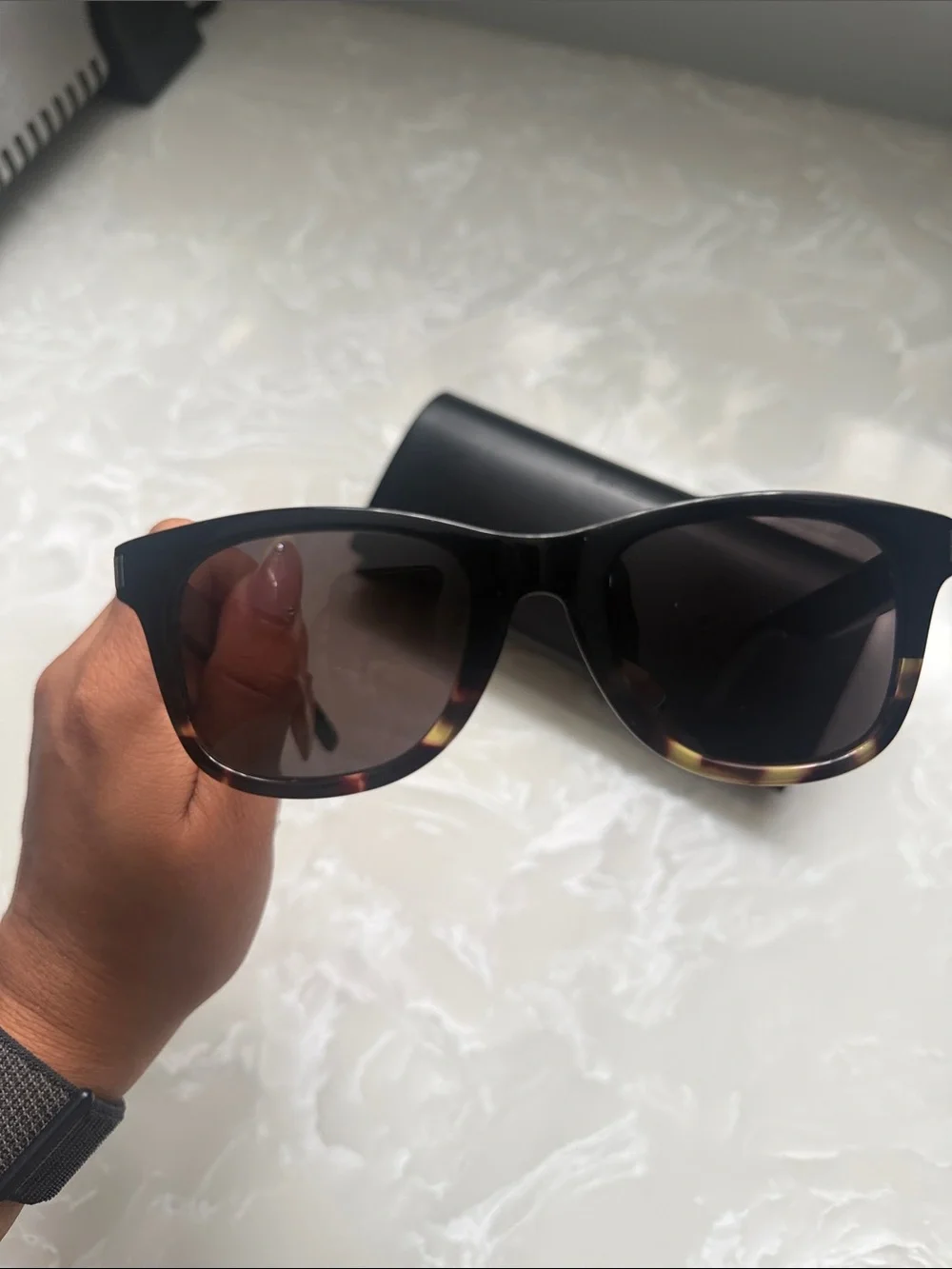 Saint Laurent Black and Tortoiseshell Wayfarer Sunglasses